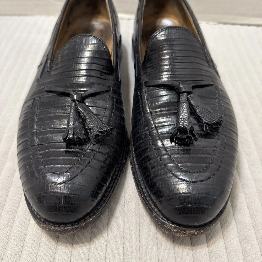 Mens FootJoy Lizard Skin Loafers Slip On Dress Shoes Mens Size 9.5D Black